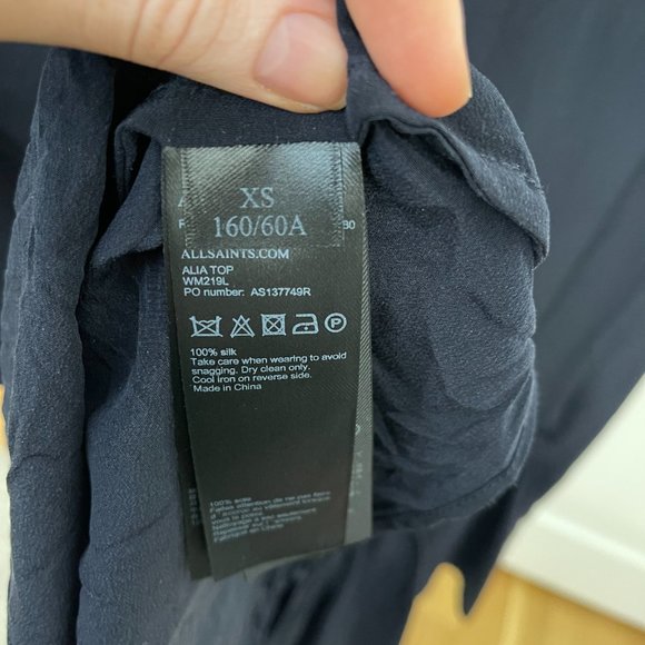 ALLSAINTS Alia 100% Silk Blouse, Navy, Size XS - Picture 7 of 7